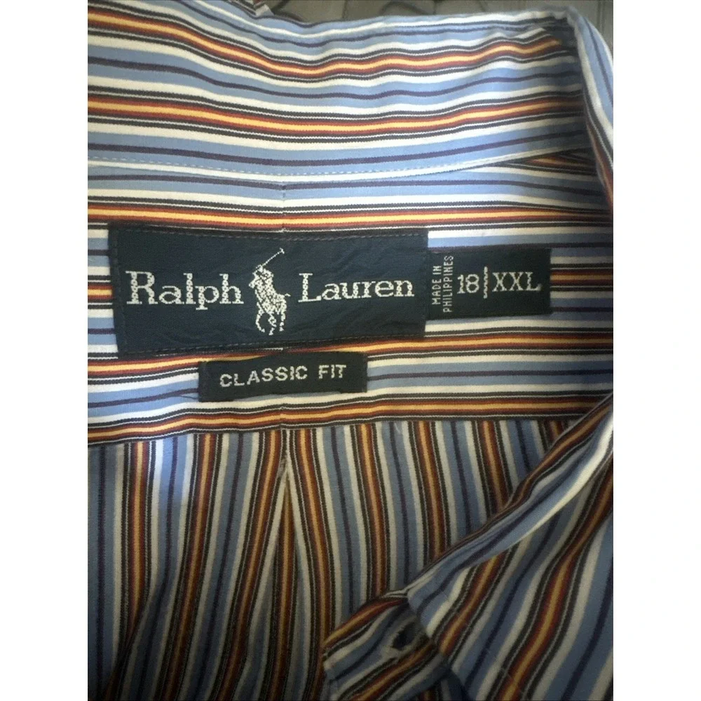 Polo Ralph Lauren Mens XXL Classic Fit Striped Button Down Shirt Blue Orange L/S